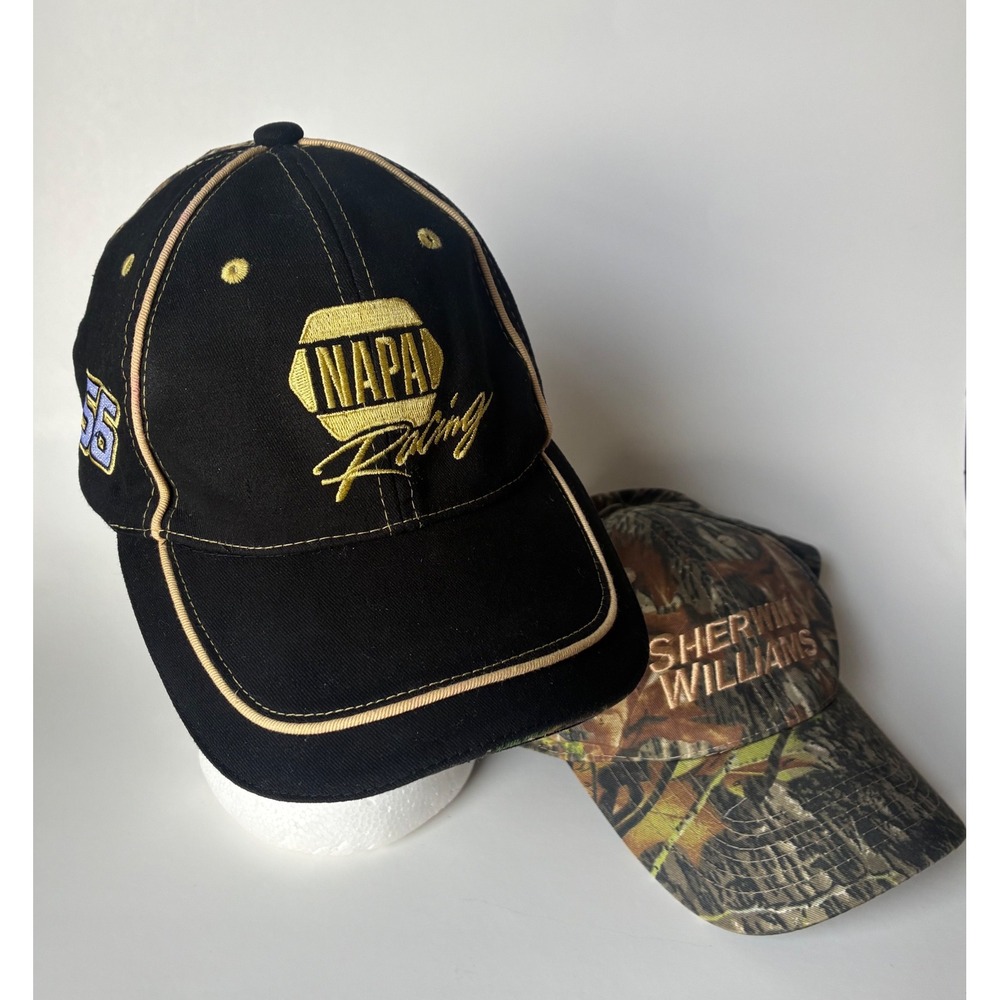 NAPA Racing & Sherwin Williams Hat Bundle Mens Camo Black Gold 56 NASCAR Trucker
